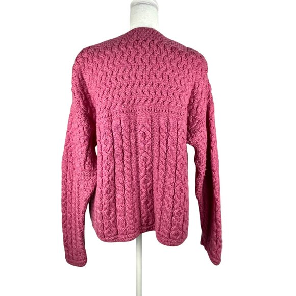 Carraig Donn Merino Wool Cardigan Pink Cable Knit • Preppy Classic Ireland • M - Picture 4 of 14